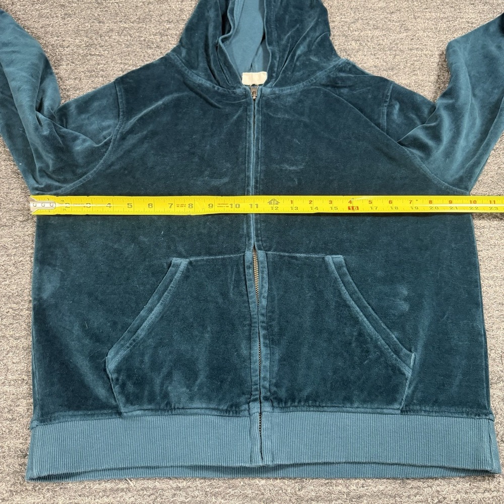 Pact Velour Lounge Set Women S/M Teal Full Zip Wide Leg Crop Cotton Organic - Picture 5 of 15